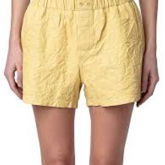 Zadig & Voltaire High Waist Crinkled Leather Yellow Shorts - Picture 1 of 3